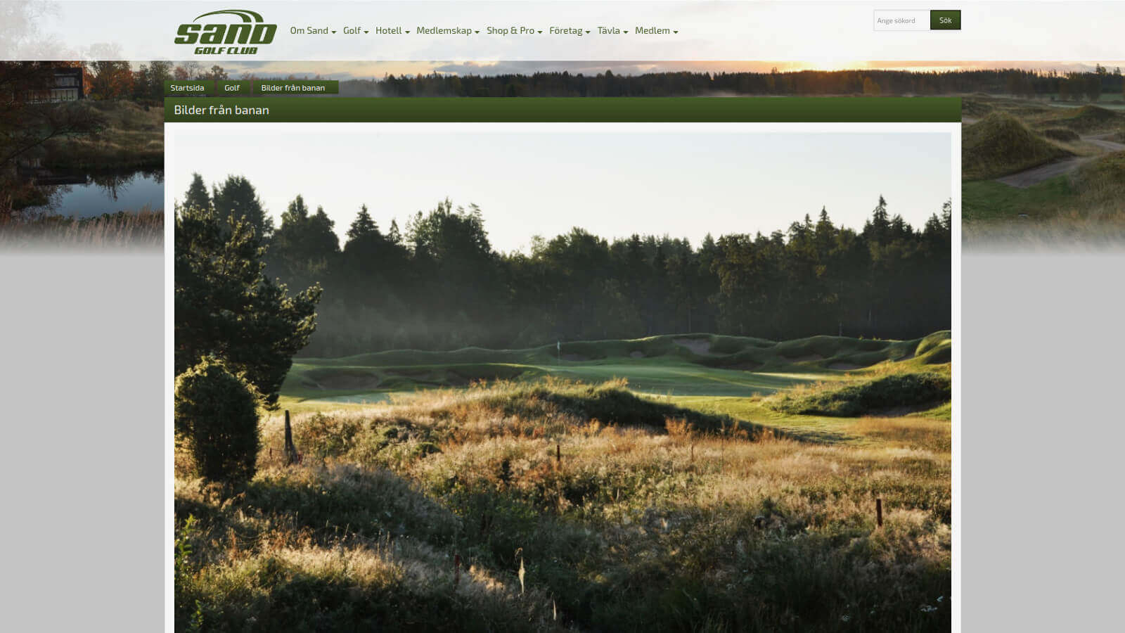 Skjermdump fra hjemmesiden til Sand Golf Course